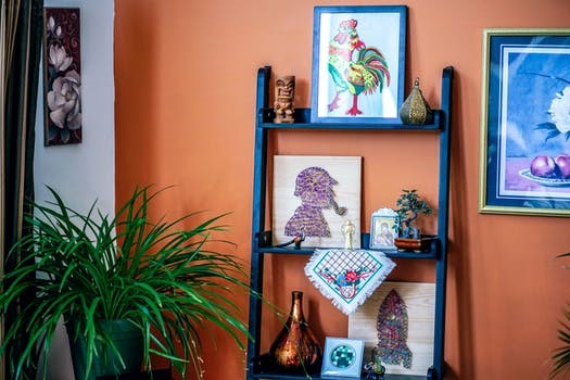 shelf with paintings