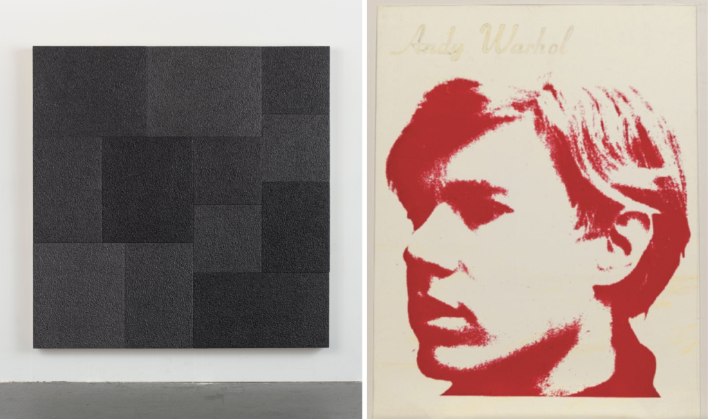 Peter Halley. Correspondence III.    Andy Warhol. Self-Portrait. From the collection of Max Dolgicer 