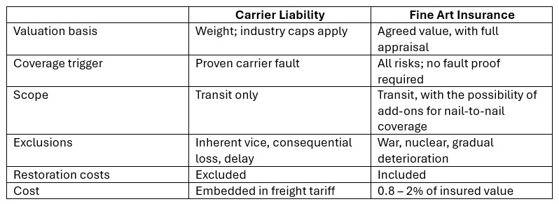 The Difference Between Carrier Liability and Fine Art Insurance